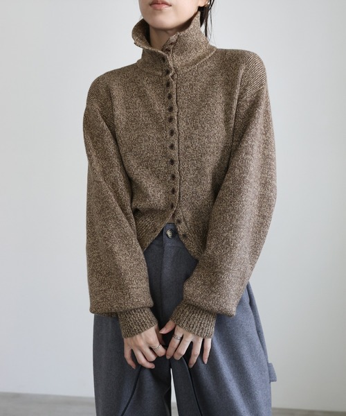 ミックスハイネックボタンデザインカーディガン（カーディガン/ボレロ