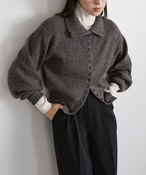 ミックスハイネックボタンデザインカーディガン（カーディガン/ボレロ
