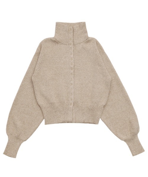 セール】ミックスハイネックボタンデザインカーディガン（カーディガン