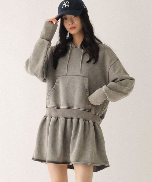 美品✨sheller バックZIPウールフリルワンピース　グレー シェリエ sheller バックZIPウールフリルミニワンピース