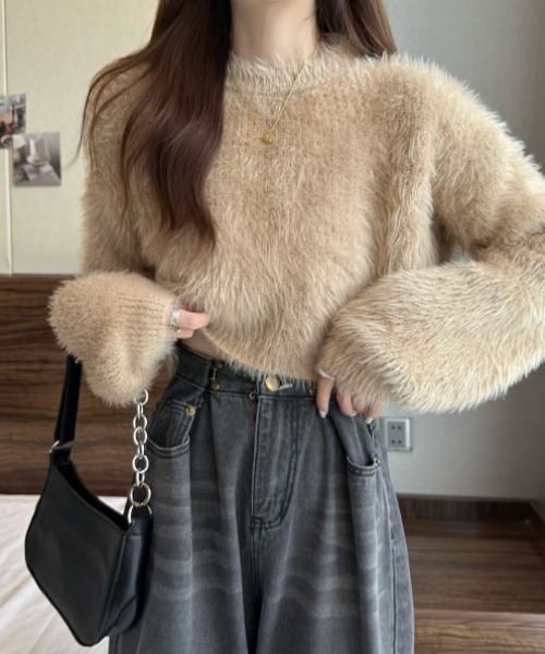 yuue' ( wear )(ユーイ)の「シャギーショートニットトップス(ニット/セーター・レディース・ブルー/ブラック/ベージュ/ホワイト・FREE)」の20枚目の写真