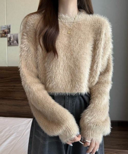 yuue' ( wear )(ユーイ)の「シャギーショートニットトップス(ニット/セーター・レディース・ブルー/ブラック/ベージュ/ホワイト・FREE)」の15枚目の写真