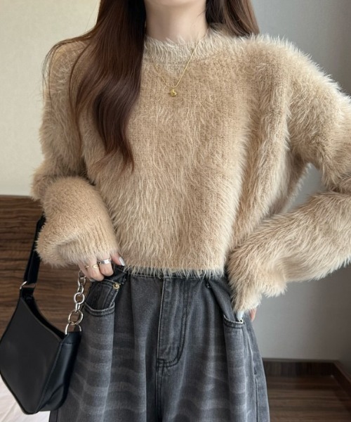 yuue' ( wear )(ユーイ)の「シャギーショートニットトップス(ニット/セーター・レディース・ブルー/ブラック/ベージュ/ホワイト・FREE)」の18枚目の写真