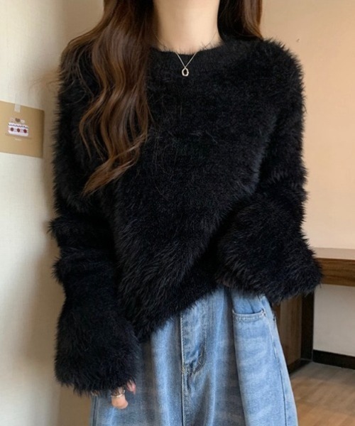yuue' ( wear )(ユーイ)の「シャギーショートニットトップス(ニット/セーター・レディース・ブルー/ブラック/ベージュ/ホワイト・FREE)」の11枚目の写真