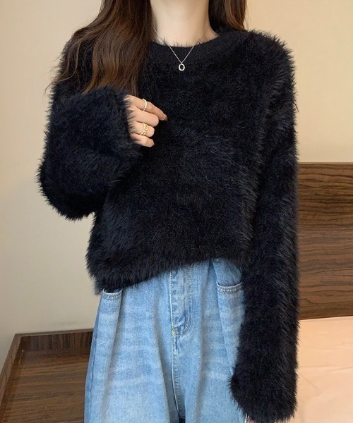 yuue' ( wear )(ユーイ)の「シャギーショートニットトップス(ニット/セーター・レディース・ブルー/ブラック/ベージュ/ホワイト・FREE)」の13枚目の写真