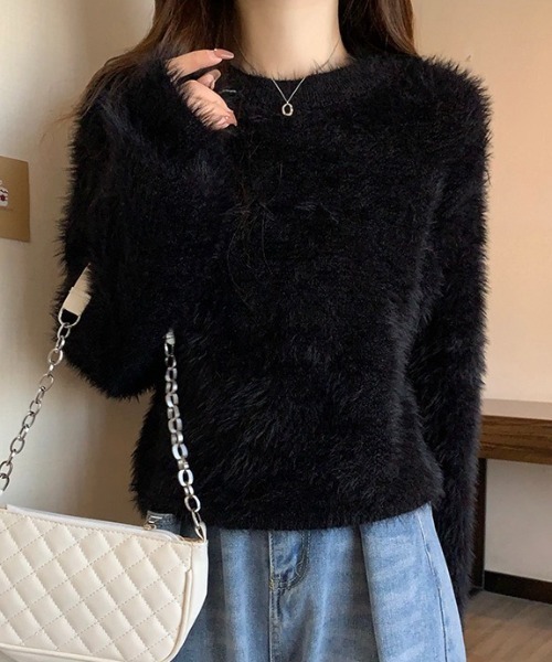 yuue' ( wear )(ユーイ)の「シャギーショートニットトップス(ニット/セーター・レディース・ブルー/ブラック/ベージュ/ホワイト・FREE)」の12枚目の写真