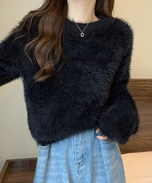 yuue' ( wear )(ユーイ)の「シャギーショートニットトップス(ニット/セーター・レディース・ブルー/ブラック/ベージュ/ホワイト・FREE)」の14枚目の写真