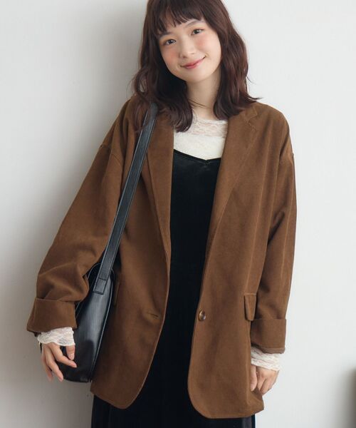 RETRO GIRL（レトロガール）の「コーデュロイテーラーJK（テーラードジャケット・レディース・チャコールグレー/ダークブラウン・FREE）」の2枚目の写真