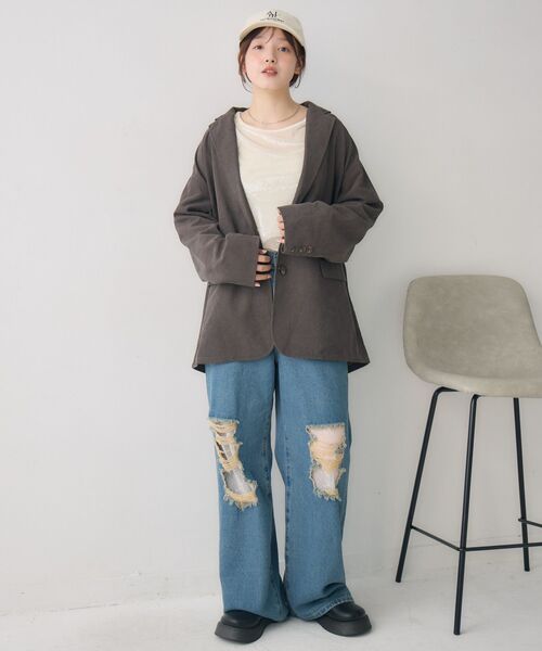 RETRO GIRL（レトロガール）の「コーデュロイテーラーJK（テーラードジャケット・レディース・チャコールグレー/ダークブラウン・FREE）」の18枚目の写真