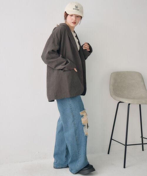 RETRO GIRL（レトロガール）の「コーデュロイテーラーJK（テーラードジャケット・レディース・チャコールグレー/ダークブラウン・FREE）」の19枚目の写真