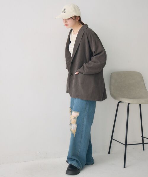 RETRO GIRL（レトロガール）の「コーデュロイテーラーJK（テーラードジャケット・レディース・チャコールグレー/ダークブラウン・FREE）」の21枚目の写真