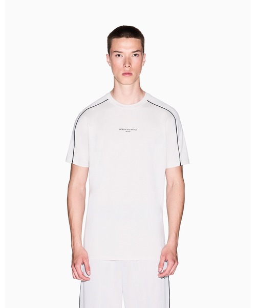 ARMANI EXCHANGE（アルマーニエクスチェンジ）の「【A|X アルマーニ エクスチェンジ】＜ZOZO限定＞AXロゴ コットンピケ 半袖トップス（Tシャツ/カットソー・メンズ・ストーン/ブラック・SMALL/MEDIUM/LARGE/XX-LARGE/X-SMALL/X-LARGE）」の2枚目の写真