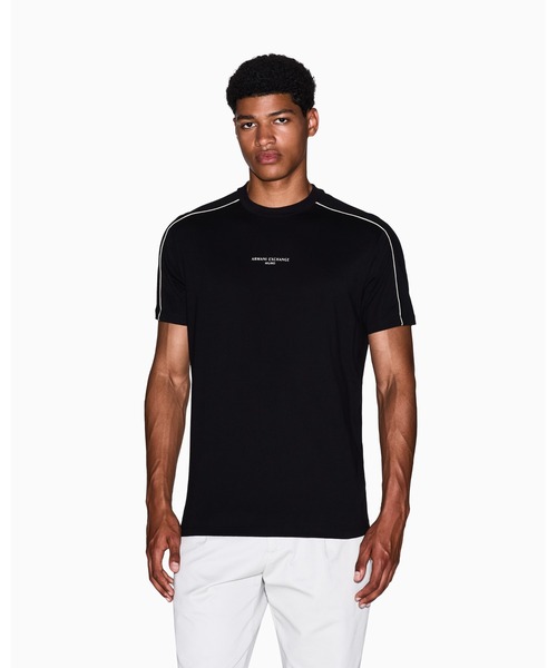 (取寄) アルマーニエクスチェンジ メンズ サークル チェスト ロゴ T-シャツ Armani Exchange men Circle Chest Logo T-shirt Off White セール】【A|X アルマーニ エクスチェンジ】＜ZOZO限定＞AXロゴ