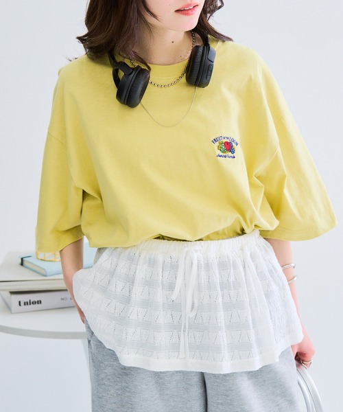 FRUIT OF THE LOOM(フルーツオブザルーム)の「【FRUIT OF THE LOOM】バックプリントシャツ 袖ワッペン(Tシャツ/カットソー・レディース・ホワイト/チャコールグレー/イエロー・L/M/S)」の14枚目の写真