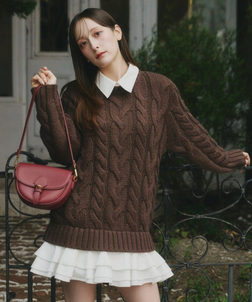 フリルレイヤードケーブルニット（ニット/セーター）｜Olu