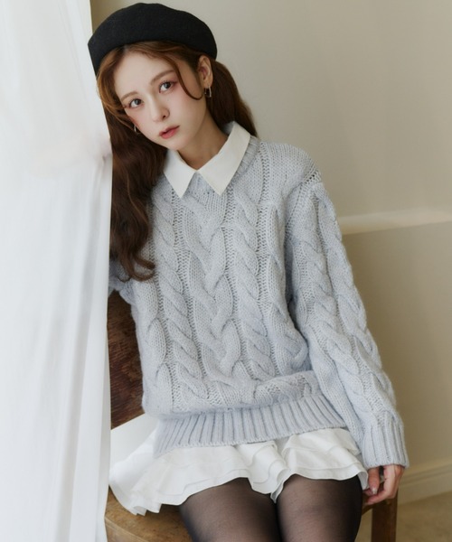 olu. フリルレイヤードケーブルニット フリルレイヤードケーブルニット（ニット/セーター）｜Olu