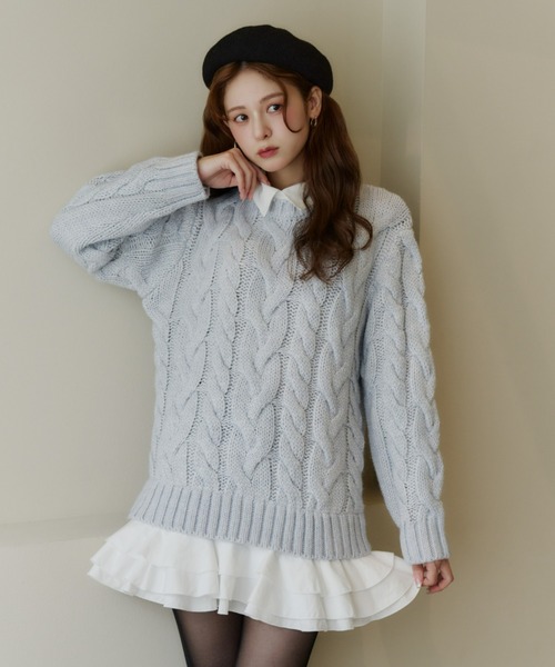 Olu.（オルドット）の「フリルレイヤードケーブルニット（ニット/セーター・レディース・ブルーグレー/ブラック/グレー/ブラウン・0/1）」の10枚目の写真