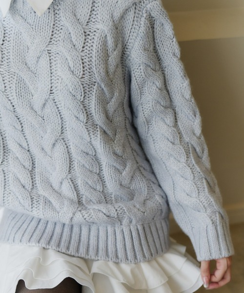 フリルレイヤードケーブルニット（ニット/セーター）｜Olu