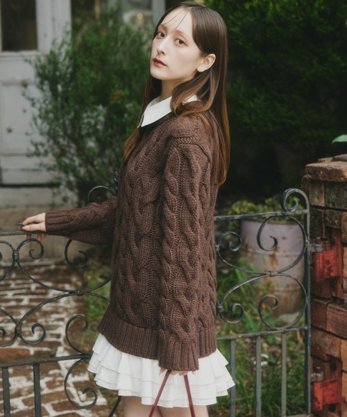 Olu.（オルドット）の「フリルレイヤードケーブルニット（ニット/セーター・レディース・ブルーグレー/ブラック/グレー/ブラウン・0/1）」の18枚目の写真