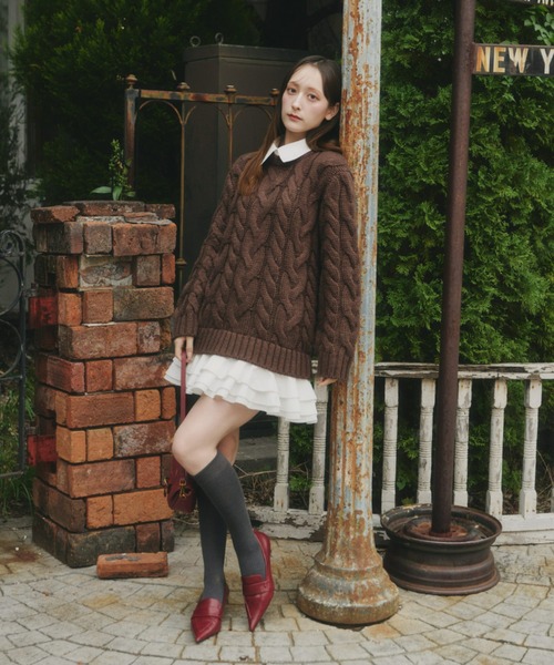 フリルレイヤードケーブルニット（ニット/セーター）｜Olu