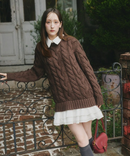 Olu.（オルドット）の「フリルレイヤードケーブルニット（ニット/セーター・レディース・ブルーグレー/ブラック/グレー/ブラウン・0/1）」の19枚目の写真