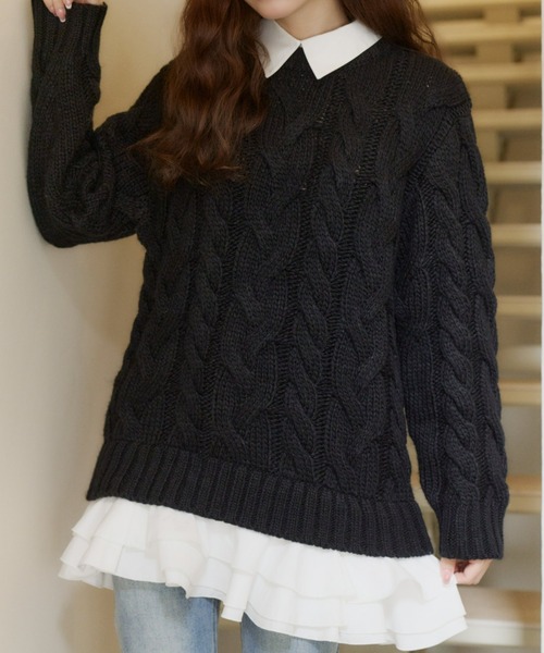 Olu.（オルドット）の「フリルレイヤードケーブルニット（ニット/セーター・レディース・ブルーグレー/ブラック/グレー/ブラウン・0/1）」の22枚目の写真
