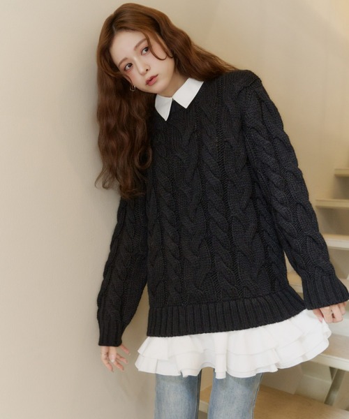Olu.（オルドット）の「フリルレイヤードケーブルニット（ニット/セーター・レディース・ブルーグレー/ブラック/グレー/ブラウン・0/1）」の22枚目の写真