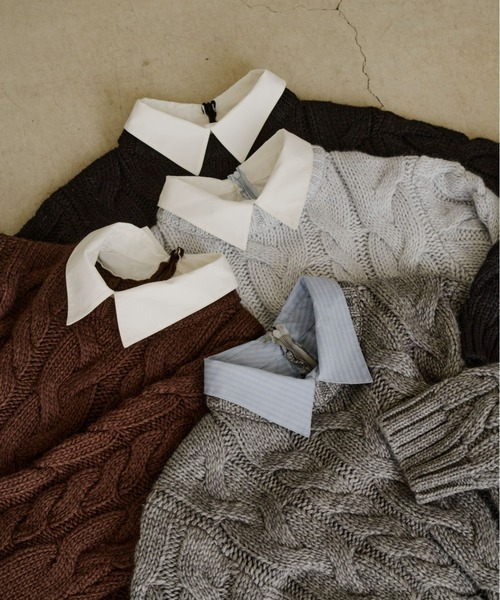 Olu.（オルドット）の「フリルレイヤードケーブルニット（ニット/セーター・レディース・ブルーグレー/ブラック/グレー/ブラウン・0/1）」の5枚目の写真