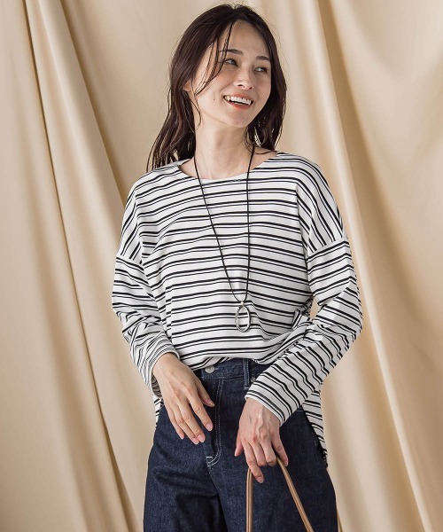 LAUTREAMONT(ロートレアモン)の「エッセンシャルフライスカットソー ≪洗濯機で洗える≫(Tシャツ/カットソー・レディース・ブラック/ブラック系その他/ホワイト・9号)」の3枚目の写真
