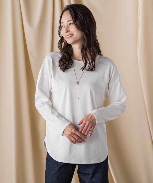 LAUTREAMONT(ロートレアモン)の「エッセンシャルフライスカットソー ≪洗濯機で洗える≫(Tシャツ/カットソー・レディース・ブラック/ブラック系その他/ホワイト・9号)」の1枚目の写真