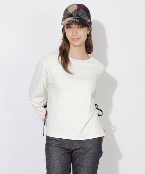CB CRESTBRIDGE(シービークレストブリッジ)の「【Quiet checkシリーズ】サイドリボンプルオーバー(Tシャツ/カットソー・レディース・ダークネイビー/ホワイト系その他・M)」の1枚目の写真