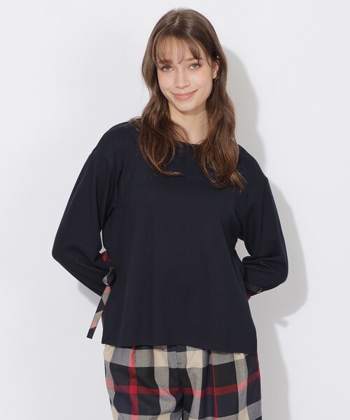 CB CRESTBRIDGE(シービークレストブリッジ)の「【Quiet checkシリーズ】サイドリボンプルオーバー(Tシャツ/カットソー・レディース・ダークネイビー/ホワイト系その他・M)」の2枚目の写真
