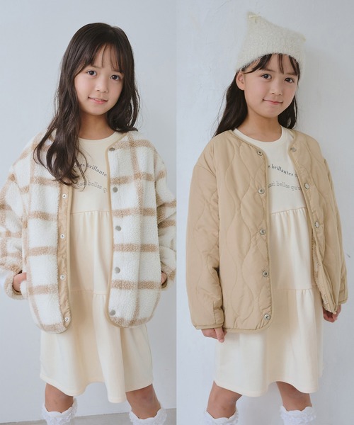 ROPE' PICNIC(ロペピクニック)の「【KIDS/キッズ】リバーシブルチェックボアブルゾン(ブルゾン・キッズ・ネイビー/ベージュ・S/M/L)」の1枚目の写真