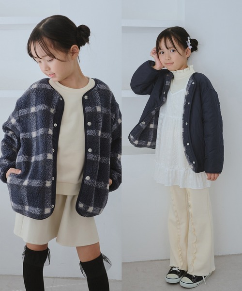 ROPE' PICNIC(ロペピクニック)の「【KIDS/キッズ】リバーシブルチェックボアブルゾン(ブルゾン・キッズ・ネイビー/ベージュ・S/M/L)」の2枚目の写真