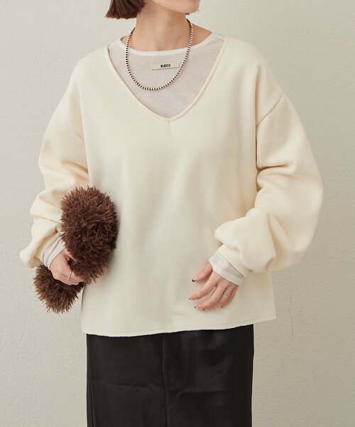 Omekashi（オメカシ）の「ルーズVネックスウェット（スウェット・レディース・アイボリー/ブラック/レッド/オフホワイト・FREE）」の19枚目の写真