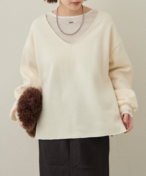 Omekashi（オメカシ）の「ルーズVネックスウェット（スウェット・レディース・アイボリー/ブラック/レッド/オフホワイト・FREE）」の21枚目の写真