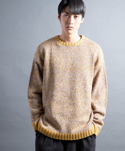 COMMON WARE（コモンウェアー）の「PF:AC MIX COLOR CREW NECK KNIT/ミックカラー クルーネックニット（ニット/セーター・メンズ・ネイビー/オレンジ/マスタード・1/2）」の2枚目の写真