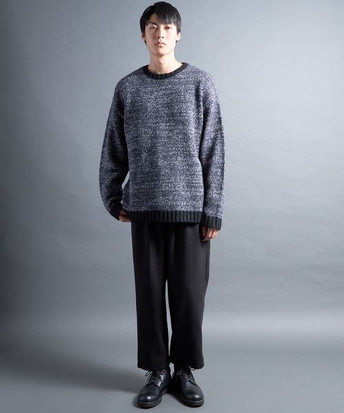 COMMON WARE（コモンウェアー）の「PF:AC MIX COLOR CREW NECK KNIT/ミックカラー クルーネックニット（ニット/セーター・メンズ・ネイビー/オレンジ/マスタード・1/2）」の5枚目の写真