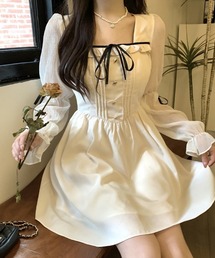 Mejoul（メジュール）の「【2025秋冬新作】リボン付スクエアネックシフォンフレアワンピース（ワンピース・レディース）」