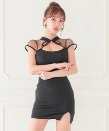 myMinette（マイミネット）の「キャバドレス ミニ タイト 半袖 谷間 シンプル ストレッチ ドット柄 ワンカラードレス（ドレス）」