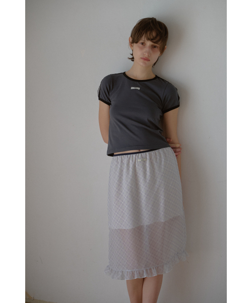 FRILL CHECK MIDI SKIRT_WHITE