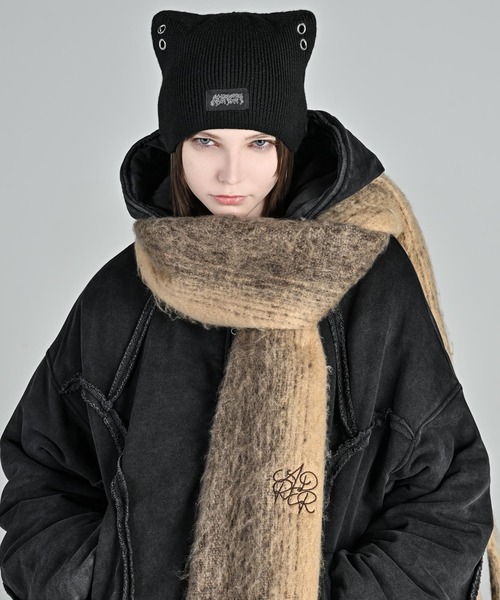 Cat ear metal eyelet knit beanie / キャットイヤー メタル