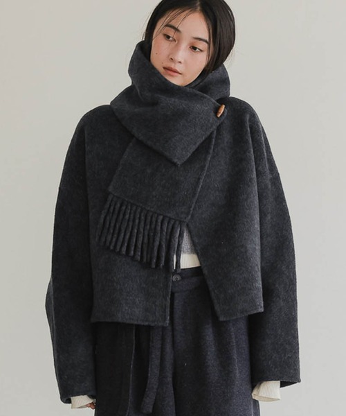 マフラー付きショートコート（ノーカラーコート）｜TENTO（テント）の