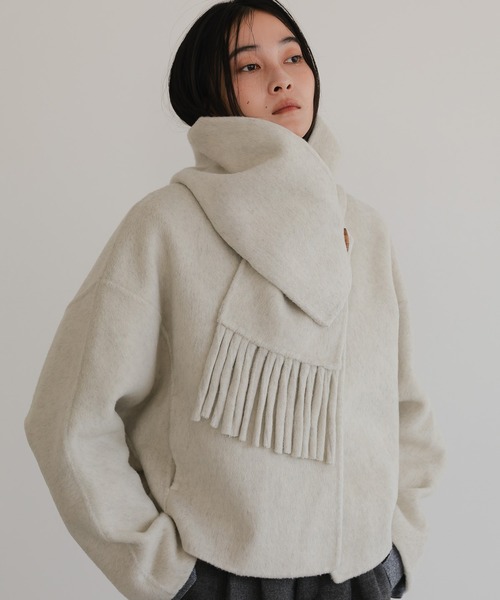 TENTO(テント)の「マフラー付きショートコート(ノーカラーコート TENTO(テント)の「マフラー付きショートコート(ノーカラーコート