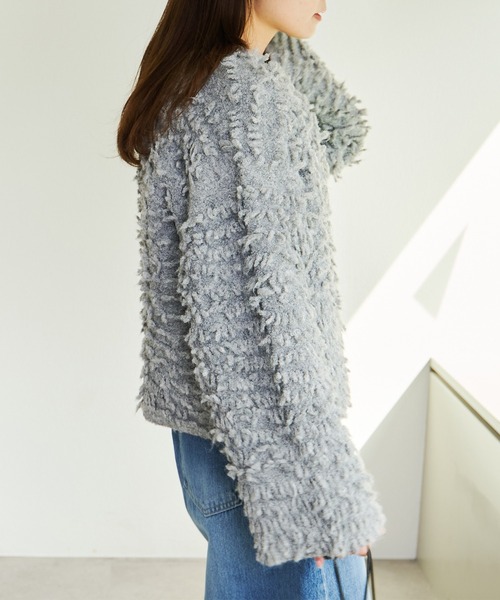 PUAL CE CIN（ピュアルセシン）の「ループフリンジニットカーディガン（カーディガン/ボレロ・レディース・ダークブラウン/グレー・FREE）」の5枚目の写真