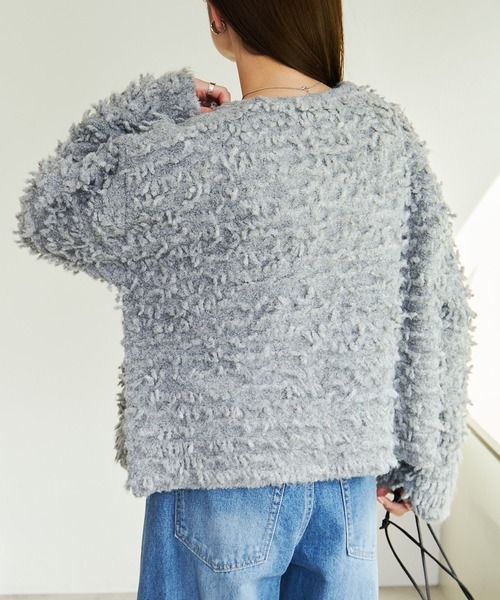 PUAL CE CIN（ピュアルセシン）の「ループフリンジニットカーディガン（カーディガン/ボレロ・レディース・ダークブラウン/グレー・FREE）」の6枚目の写真