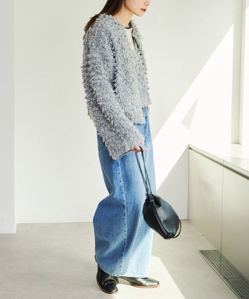 PUAL CE CIN（ピュアルセシン）の「ループフリンジニットカーディガン（カーディガン/ボレロ・レディース・ダークブラウン/グレー・FREE）」の8枚目の写真