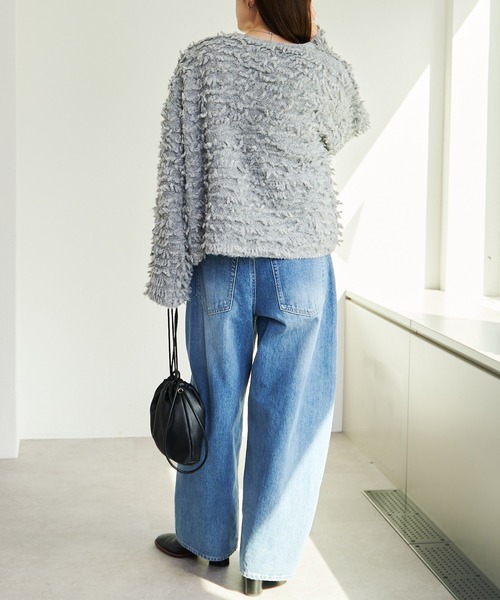 PUAL CE CIN（ピュアルセシン）の「ループフリンジニットカーディガン（カーディガン/ボレロ・レディース・ダークブラウン/グレー・FREE）」の9枚目の写真