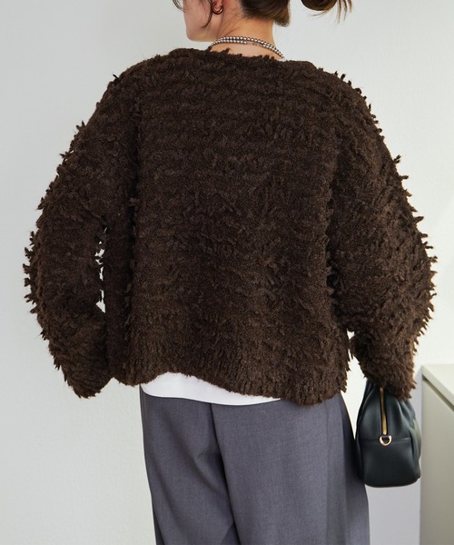 PUAL CE CIN（ピュアルセシン）の「ループフリンジニットカーディガン（カーディガン/ボレロ・レディース・ダークブラウン/グレー・FREE）」の12枚目の写真