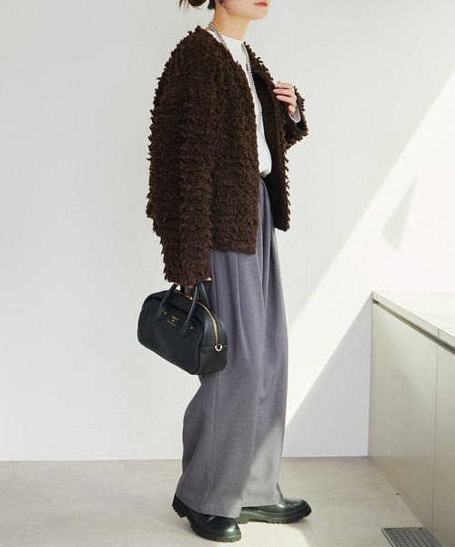 PUAL CE CIN（ピュアルセシン）の「ループフリンジニットカーディガン（カーディガン/ボレロ・レディース・ダークブラウン/グレー・FREE）」の14枚目の写真